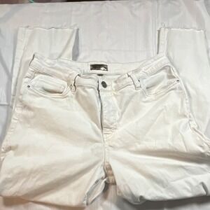 KUT from the Kloth Women's White Jeans Denim High Rise Straight Raw Hem Button